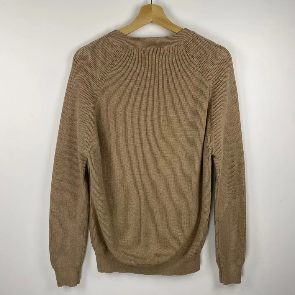 Zara Sweater Mens Medium Tan Ribbed Knit Crew Neck Raglan Minimalist Basic